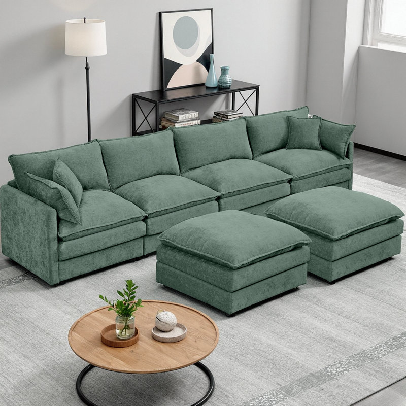 CloudHaven 130.7" U-Shaped Modular Sectional Sofa with 2 Movable Ottomans, 4-Seater Chenille Cloud Couch Set for Living Room, DIY Combination with High-Resiliency Memory Foam