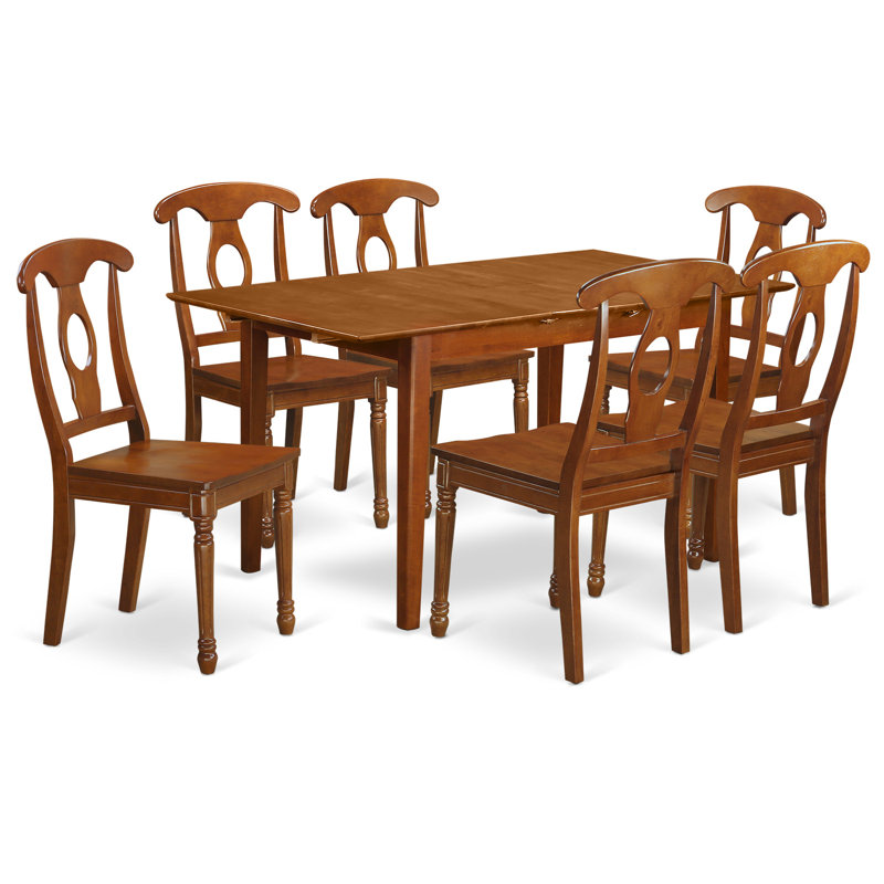 Ensemble de table de salle à manger 7 pièces composé d'une table de salle à manger rectangulaire avec rallonge papillon et 6 chaises, brun selle