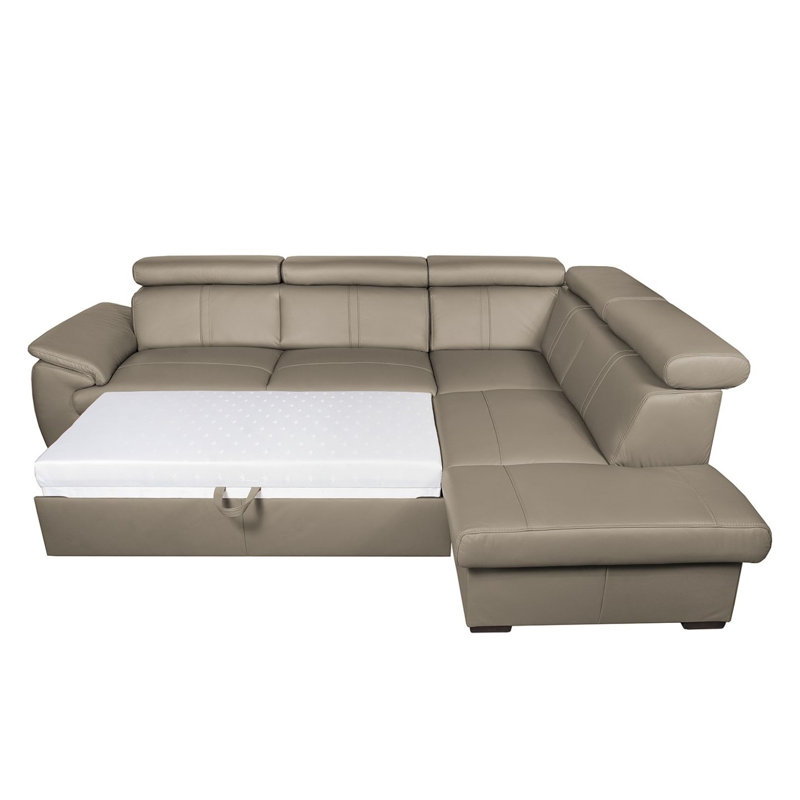 Markwart 5 Seater Top Grain Leather Sofa Bed with Storage, Right Hand Facing, Latte