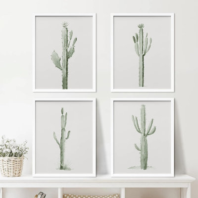 «IDÉE4WALL», art mural encadré de cactus du sud-ouest du Saguaro, ensemble de 4 impressions murales nature sauvage, décoration murale botanique floral pour le salon, impression encadrée de 4 pièces pour chambre à coucher