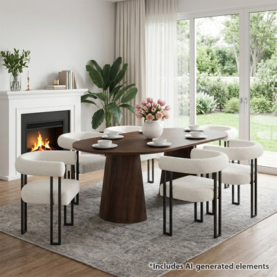 Modern 47"-83" Extendable Dining Set With 4 Or 6 Bouclé Armchairs