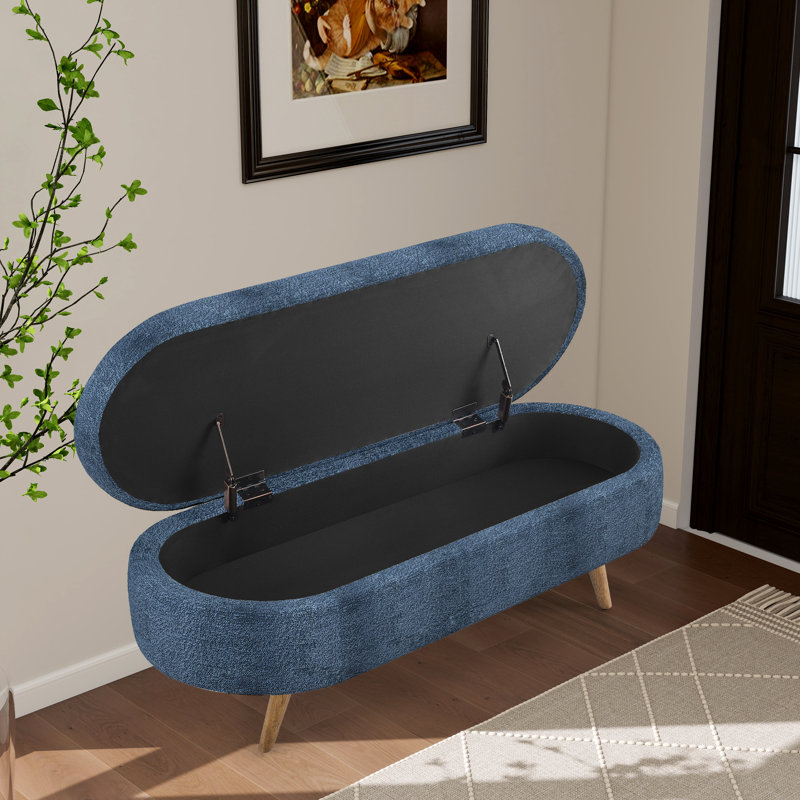 43.48" W Upholstered Flip Top Storage Bench With Solid Wood Legs, Dark Blue