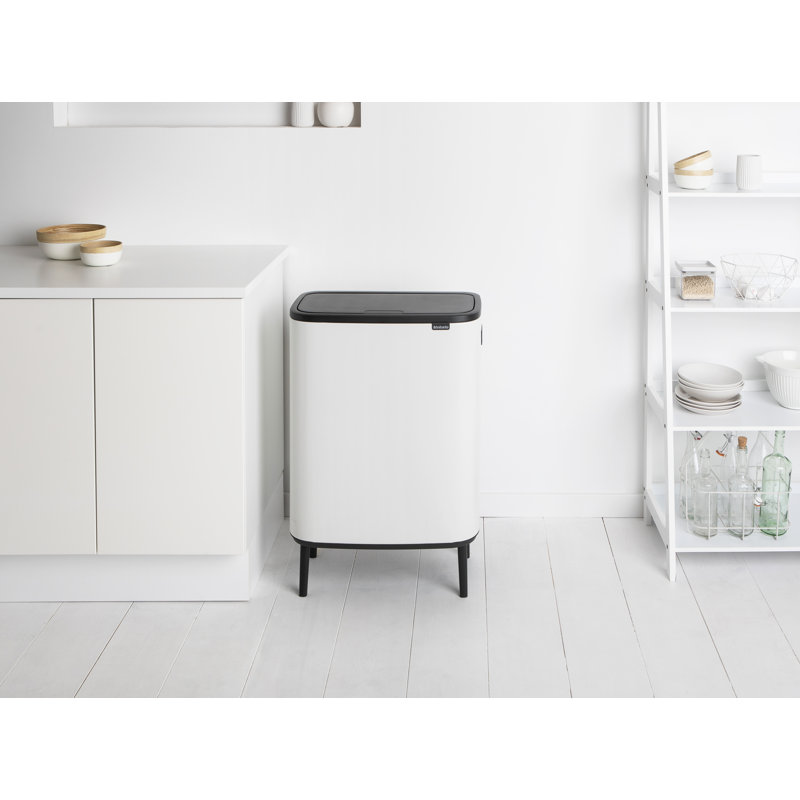 Bo Hi 30 Steel 60 Litre Touch Top  Multi - Compartments Rubbish & Recycling Bin, White