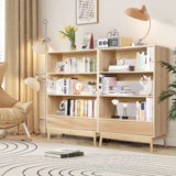 3 Tier Bookcase With Grooved Wooden Storage Drawer (2 Pcs)