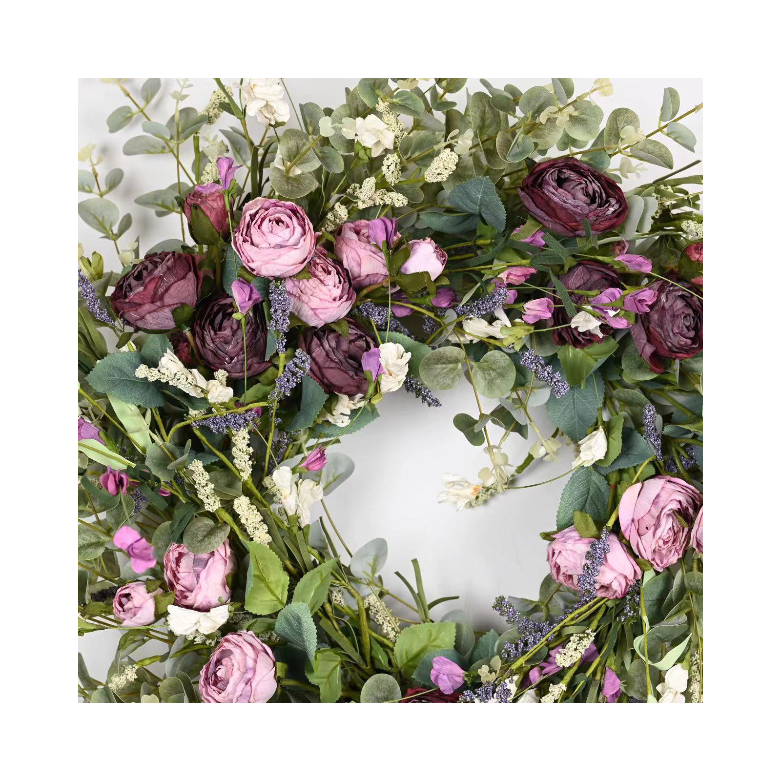 26" W Artificial Wreath , Green/Purple