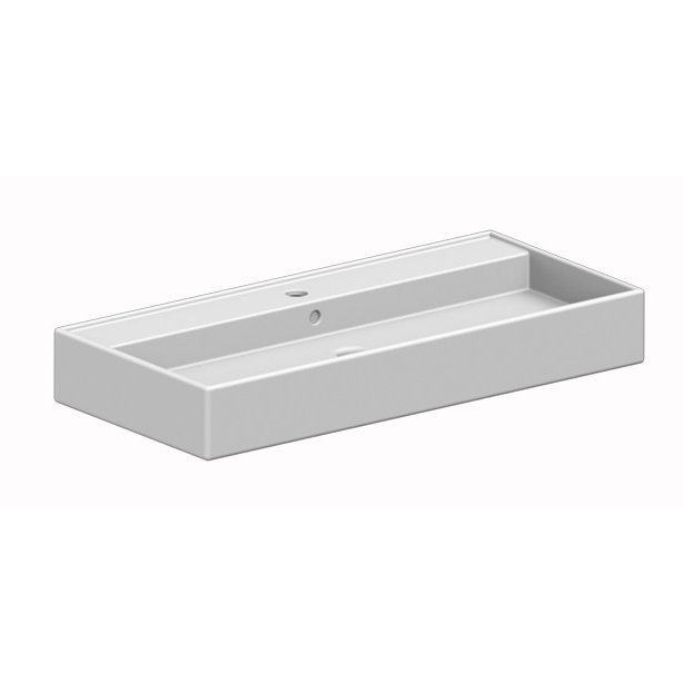 Lavabo de salle de bain rectangulaire en céramique blanche avec trop-plein de 39 po de hauteur Teorema, Monotrou