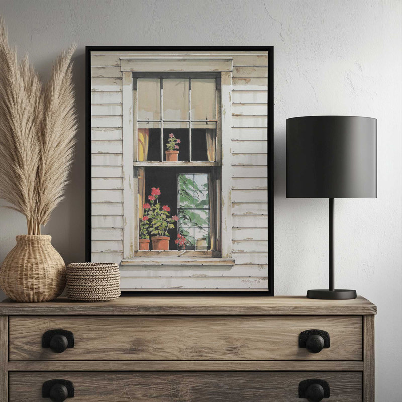 «Window Geraniums» par John Rossini, reproduction d'art, L 24 po x H 32 po, Blanc, Toile avec cadre