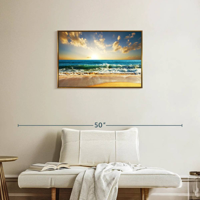 Coucher de soleil sur l'océan, Cadre flottant doré, 31 po x 21 po