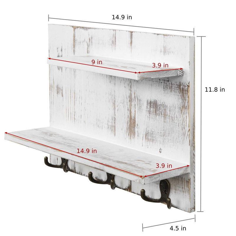 38.1cm W x27.9cm H x 10.7cm D Solid Wood Wall Mounted Bathroom Shelves