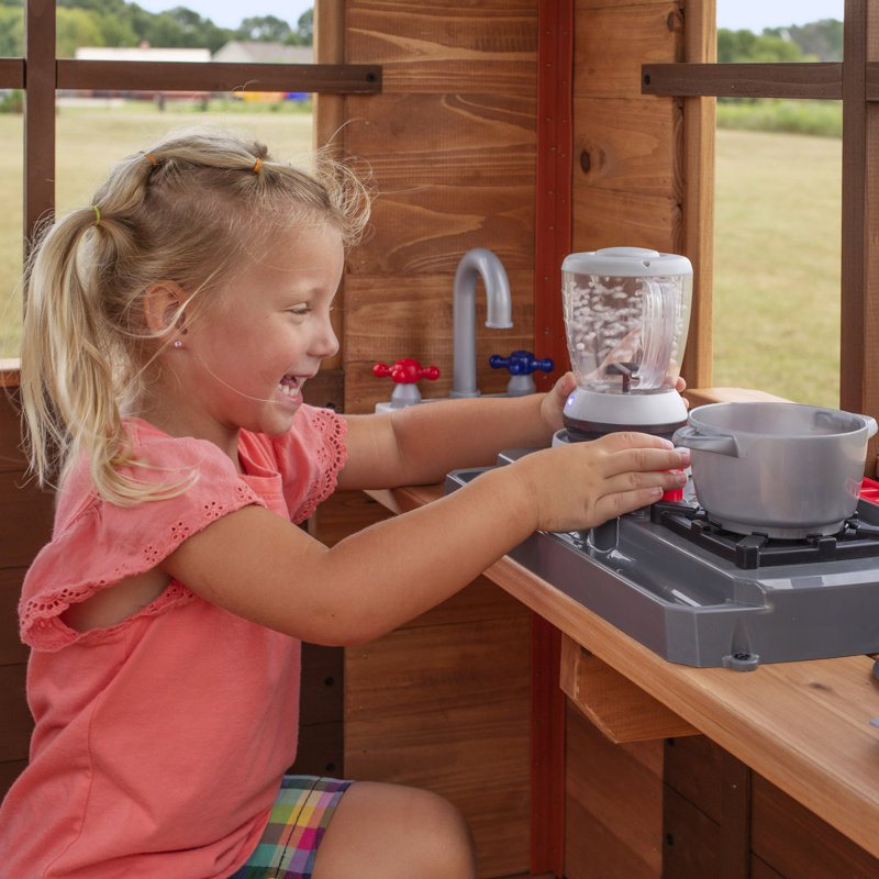 Echo Heights Elevated Cedar Playhouse with Slide and Kitchen