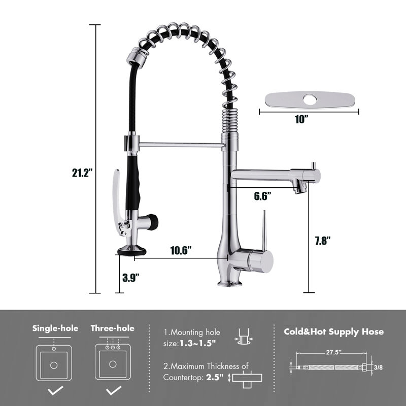 Double-Head Stainless Steel Kitchen Faucet With Pull-Down Nozzle, Single Handle High-Pressure Kitchen Sink Faucet, Chrome