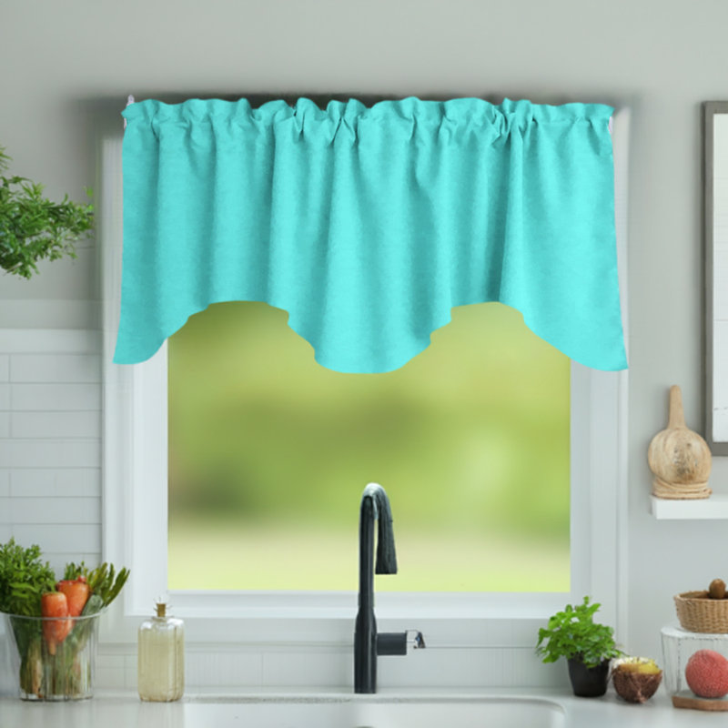 Cantonnière festonnée en popeline unie, Turquoise