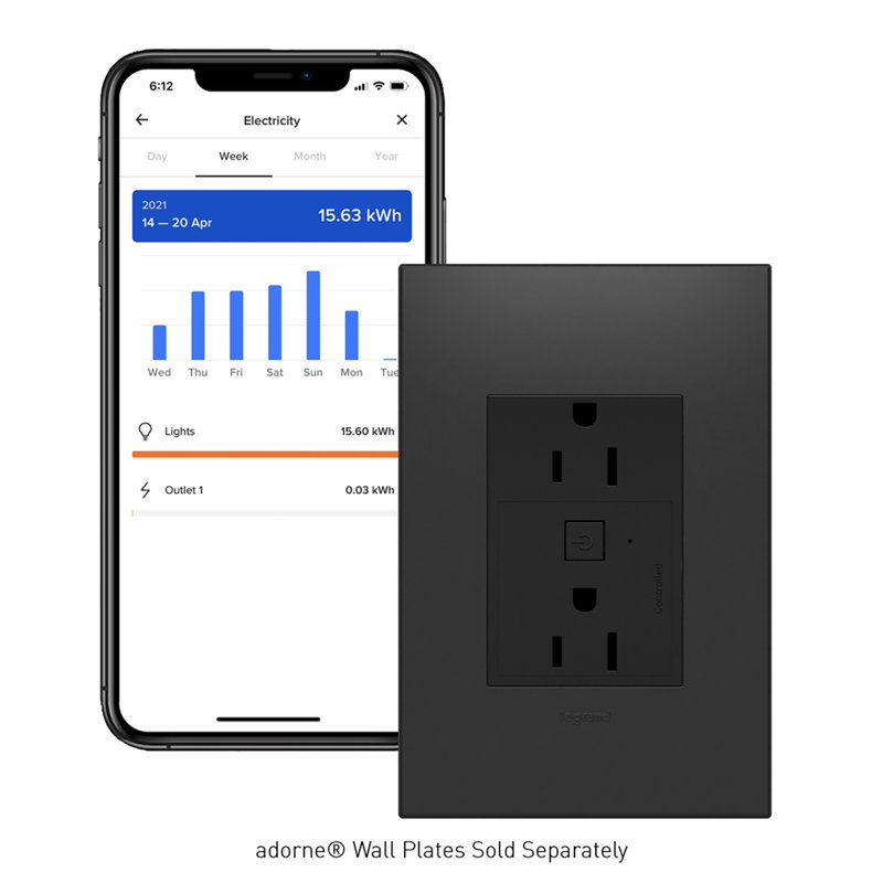 Prise de courant intelligente de 15 ampères Adorne avec Netatmo, Graphite