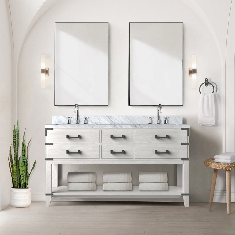Meuble-lavabo double en chêne blanc 60 po X P 22 po D