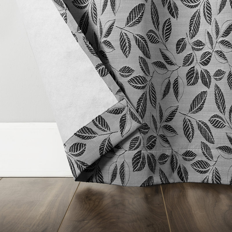 Satti Embroidered Leaf 100% Blackout Grommet Curtain Panel, 40" W x 84" L, Pearl/Gray