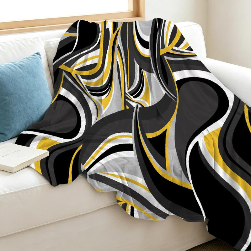 Jeté en molleton noir ultra doux en flanelle, tissu abstrait géométrique, Throw 40" x 50"