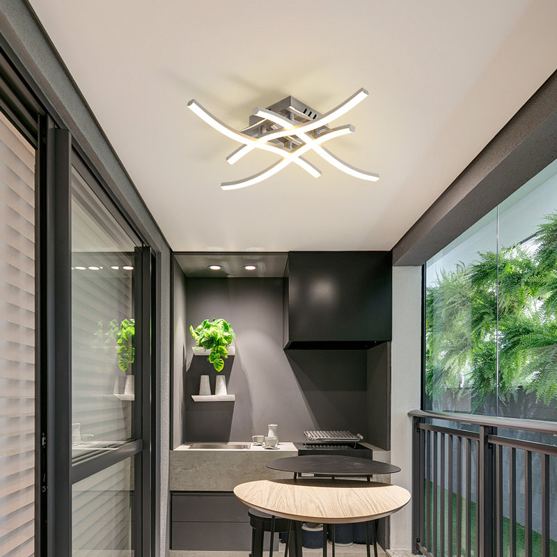 Liara LED Ceiling Light, Curved Design 4 Built-In LED Boards Flush Mount Light, 4000  Kelvins, Silver