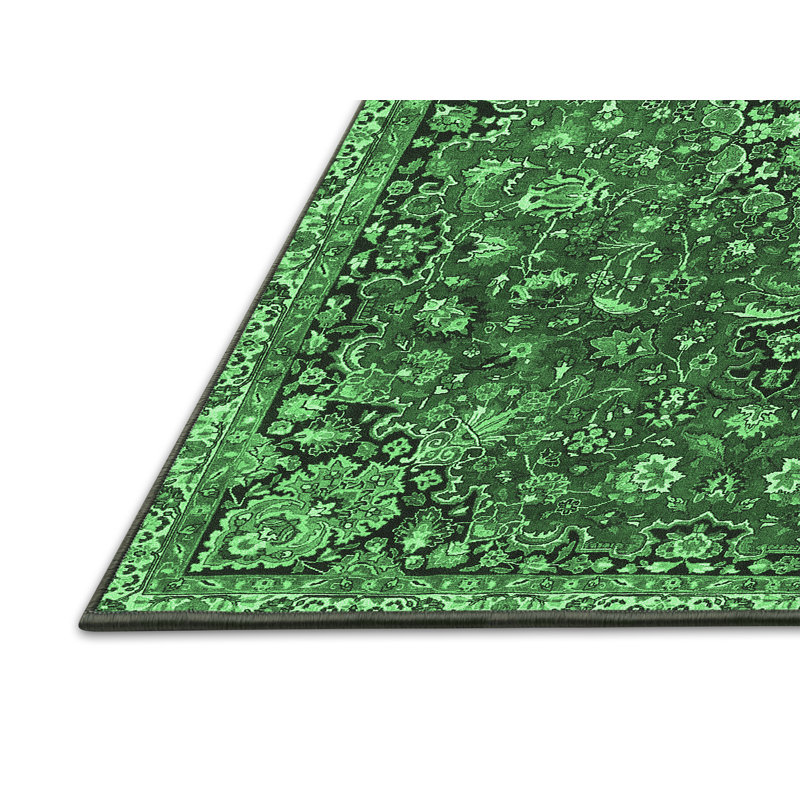 Tapis oriental en laine / polyester tissé à la machine Alcena - vert émeraude / noir, Rectangle de 5 pi x 8 pi