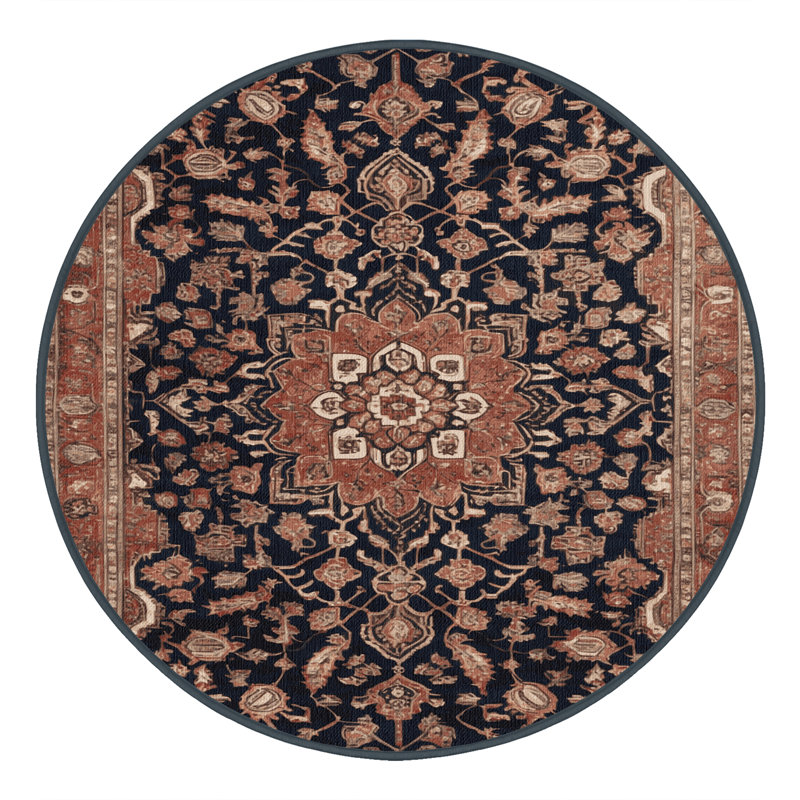 Machine Washable Persian Brown Area Rug, Round 6'