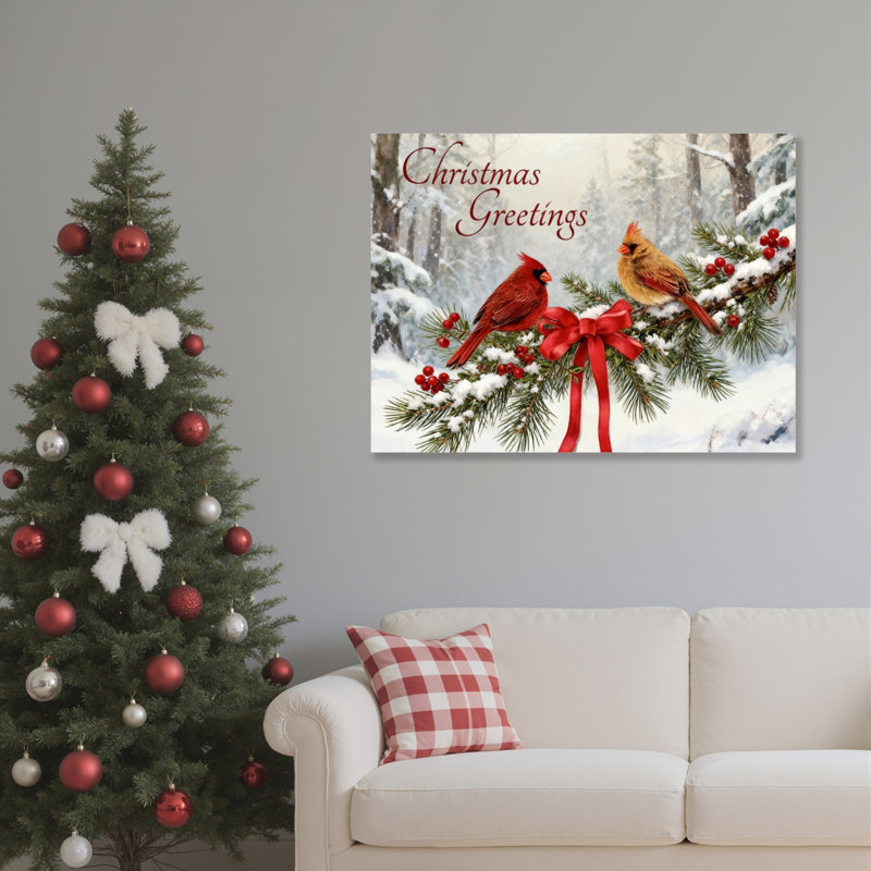 «Cardinal Birds Snow», art mural sur toile, H 12 po x l 18 po