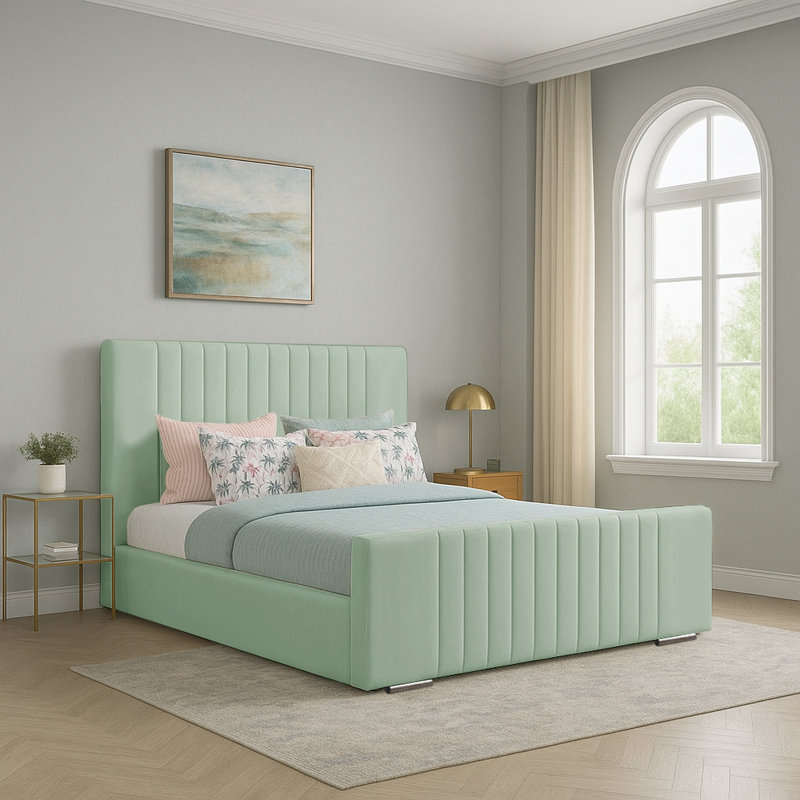 Aerys Upholstered Bed, Double (4'6), Duck Egg