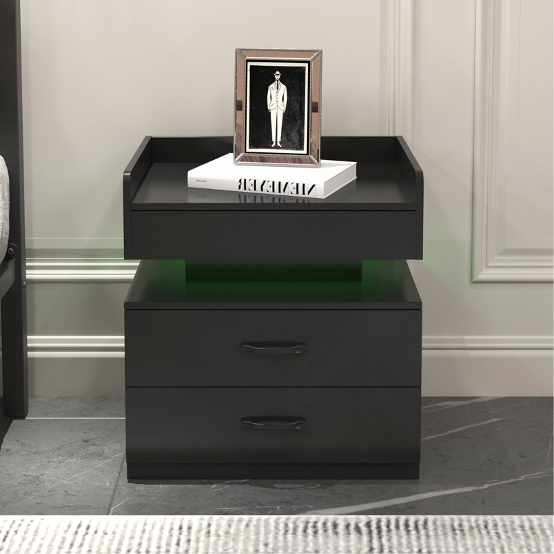 1 ensemble de table de chevet avec bande de lumière DEL réglable, 2 tiroirs, grand espace de rangement, convient pour une table de chevet, une table basse, un canapé, une table d'appoint ou une table de bout pour bureau
