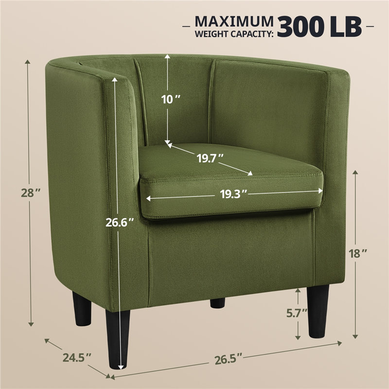 Fauteuil en velours revêtu de tonneau, Mélange de polyester vert olive