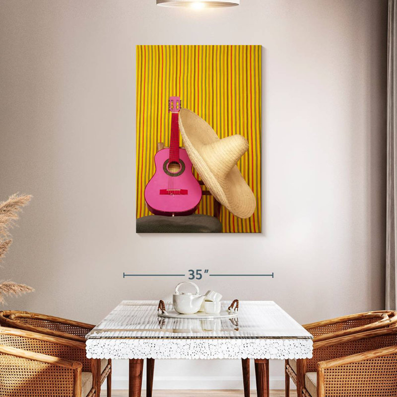 Abarca Pink Mexican Guitar, 45" H x 30" W