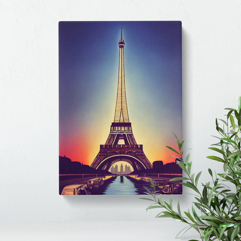 Eiffel Tower At Sunset No.3 - Print, 50cm H x 35cm W x 3cm D, Wrapped Canvas