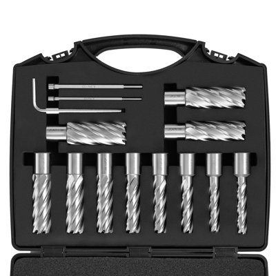 nnular Cutter Set, 13 pcs Weldon Shank Mag Drill Bits, 7/16" to 1-1/16" Cutting Diameter, 2" Cutting Depth, M2AL HSS, with 2 Pilot Pins, Hex Wrench and Portable Case, for Using with Magnetic Dr | 11.02" x 9.25" x 2.76