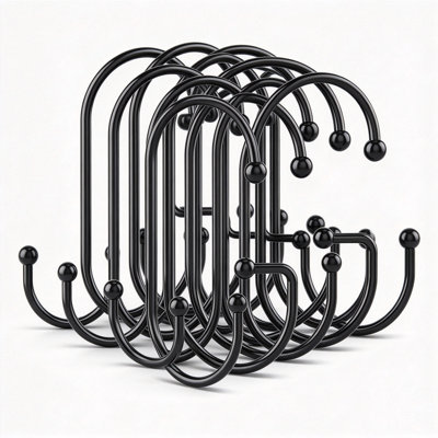 Shower Curtain Hooks, 12 Pcs Shower Curtain Rings, G-Shaped Rustproof Metal Shower Curtain Hooks,Glide Smoothly Shower Hooks for Shower Curtain Rod