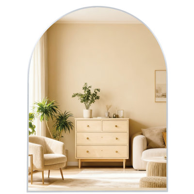 Miroir mural arqué 30 po x 36 po avec cadre en métal argenté pour salle de bain - verre trempé, alliage d'aluminium rouille, conception facile à installer