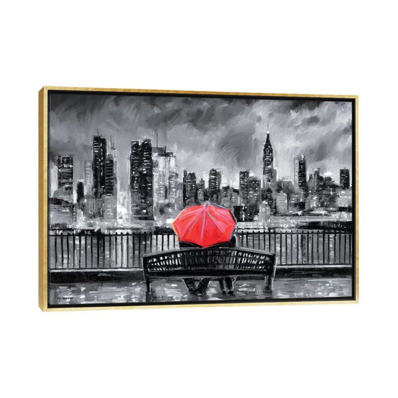 NY in Love in Red par P.D. Moreno - reproduction de photo, H 18 po x l 26 po x P 1,5 po, Toile encadrée d'or, Pas de tapis