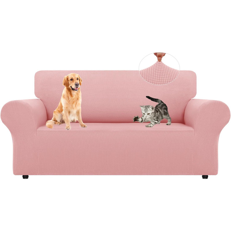 Housse de canapé-housse pour canapé-lit extensible 1 pièce pour housses de canapé de protection pour canapé avec fond élastique pour enfants et chien (moyen, rose)