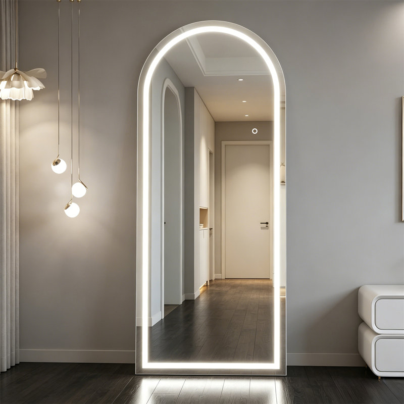 Full-Body Mirror, Arched LED Mirror With Adjustable Color Temperature And Brightness, Available For Floor-Standing Or Wall-Mounted Installation, Suitable For Bedrooms, Dressing Rooms, And Living Rooms