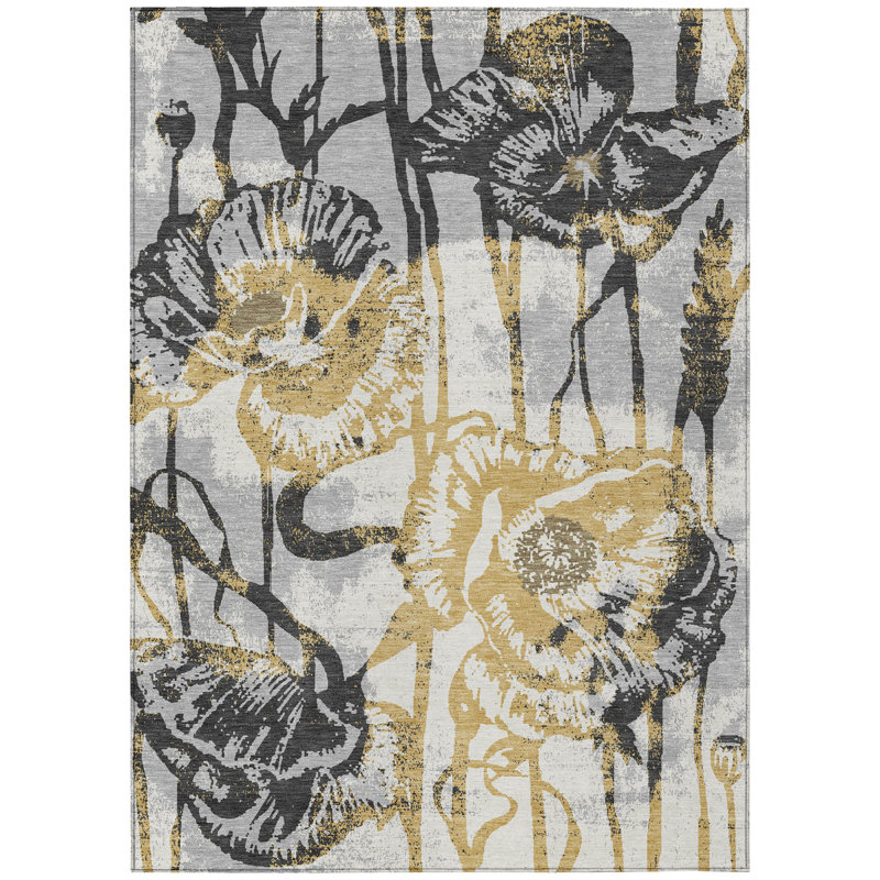 Machine Washable Indoor/Outdoor Chantille ACN2894 Floral Rug, 8' x 10', Pewter