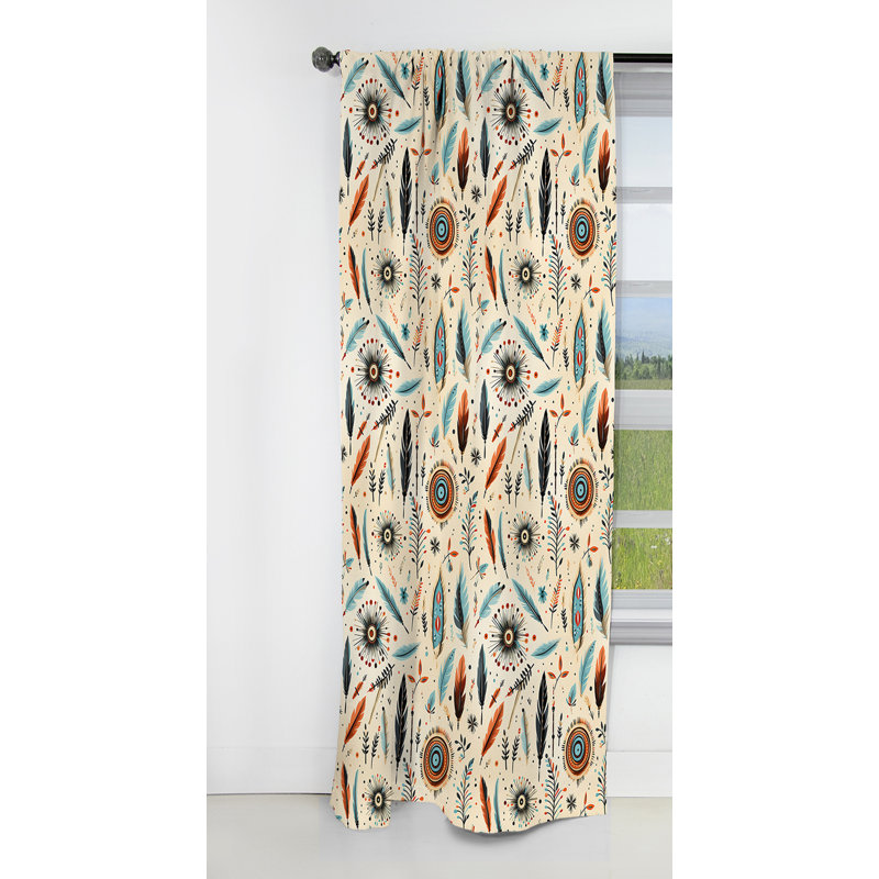 Beige rétro nomade Ii motif Boho II - rideau boho - rideau occultant abstrait - 1 panneaux, L 52 po x L 108 po