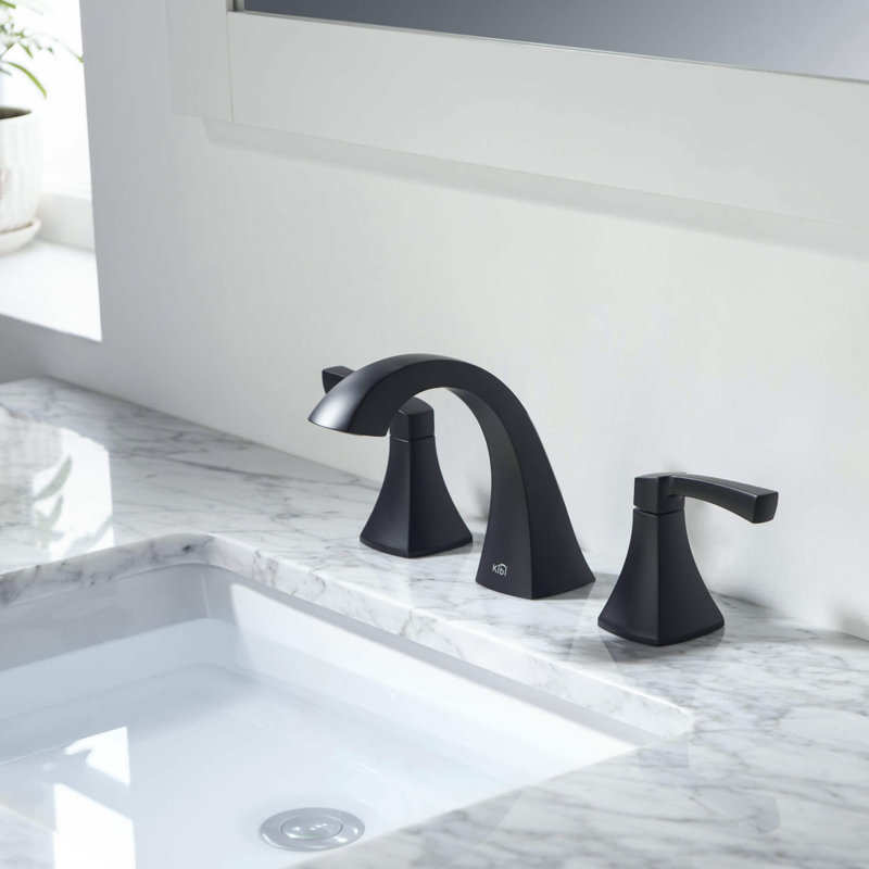 Pyramid Widespread Bathroom Faucet 3 Hole, 2-handle Bathroom Sink Faucet with Drain Assembly, Black