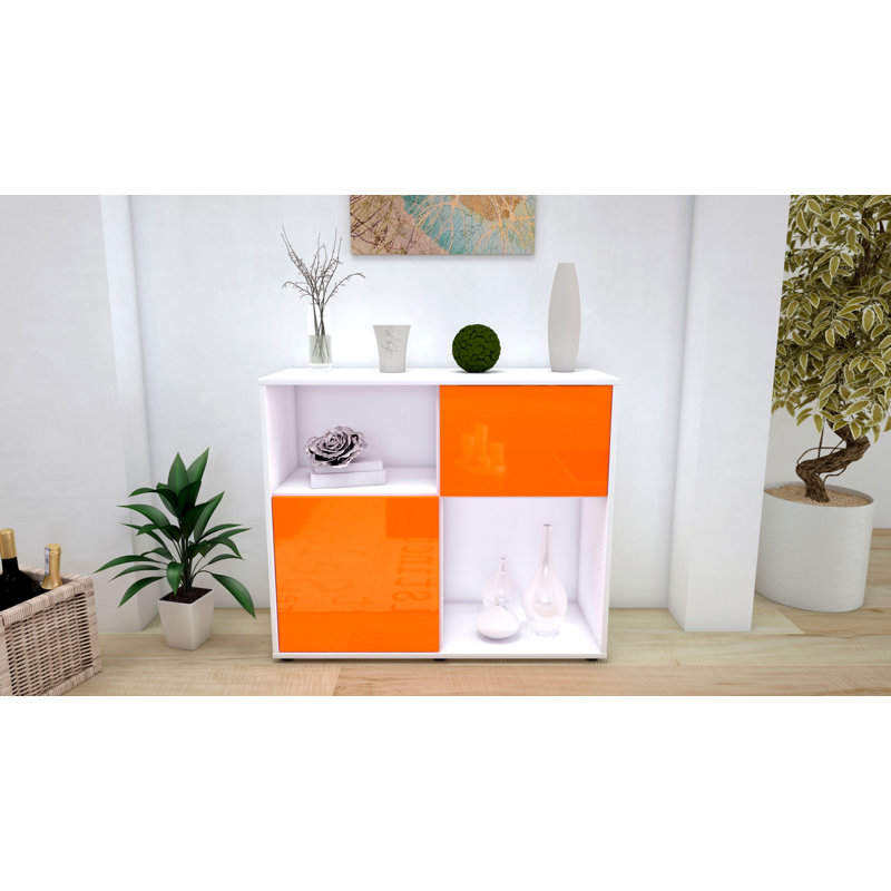 Ramsell 92cm Sideboard, White/High-gloss orange