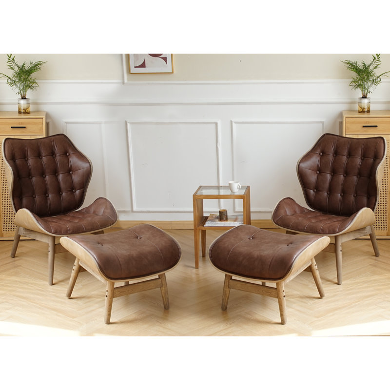 Jeyshan Upholstered Lounge Chair and Ottoman, Dark Brown Faux Leather