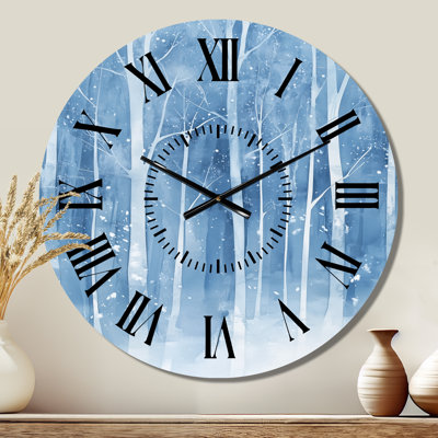 Horloge murale moderne en métal Icy Winter Forest en blanc I