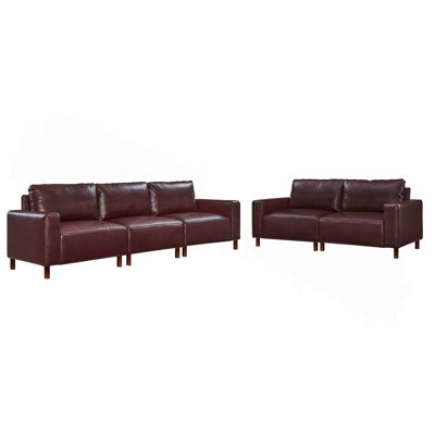 Luxury Two Pieces Sofa & Loveseat for Living Room,Apartment,Upholstered Breathable Faux Leather PU Couch,Burgundy