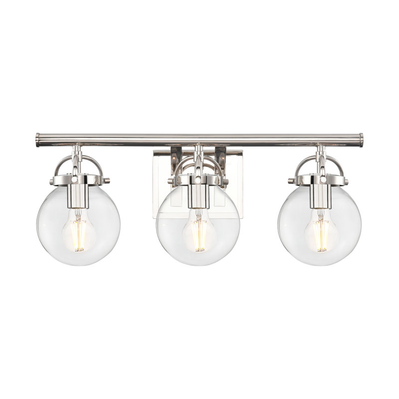 Latreille - 3 lumières - 22 pouces - Nickel poli - Abat-jour transparent - Éclairage pour meuble-lavabo, Clear, Nickel poli