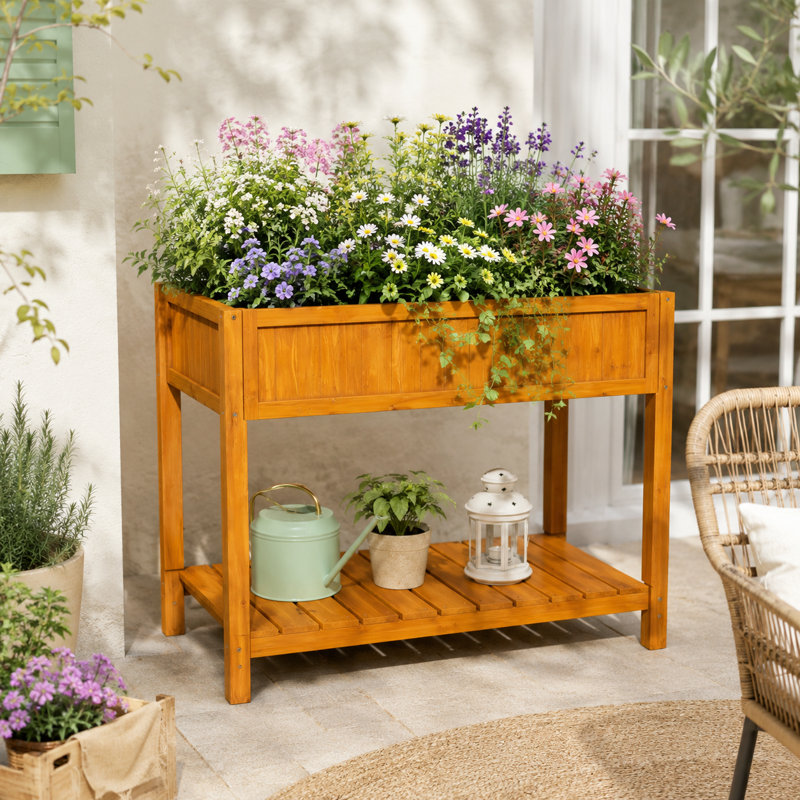 Wood Raised Garden Bed With Non-woven Liner, Brown