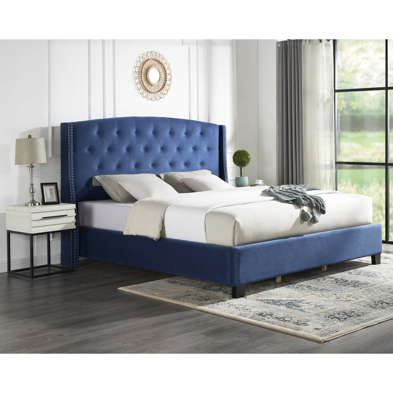 Odeen 3-Piece Bedroom Set, Queen, White/Blue Nighstands