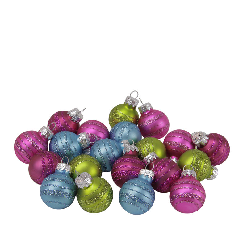 Ensemble de mini boules de Noël bleues et vertes en verre 1 "(25mm)