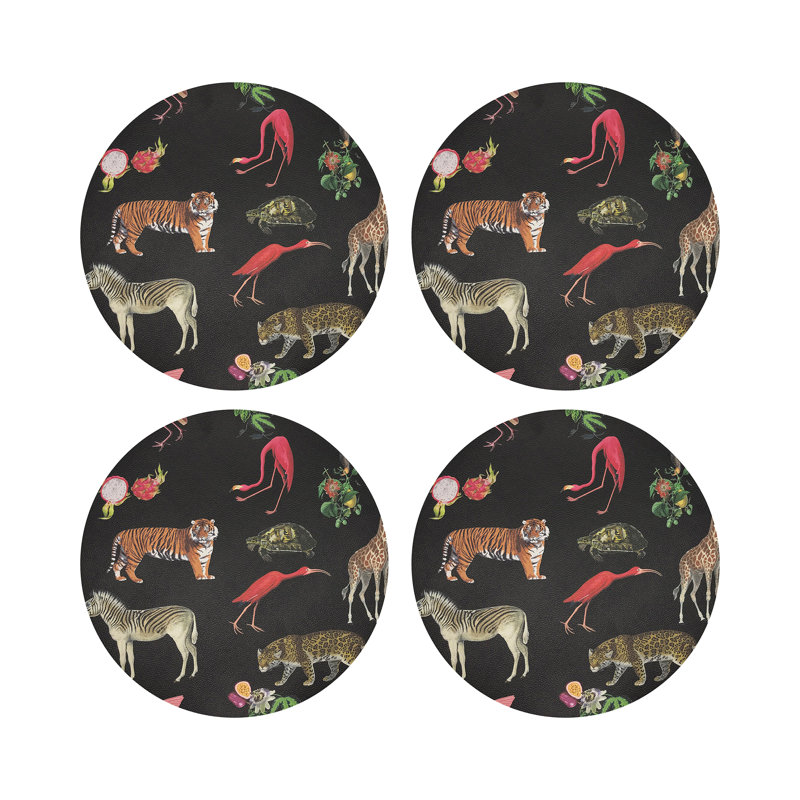 Exotix Natural Vegan Leather Round Coasters, Black