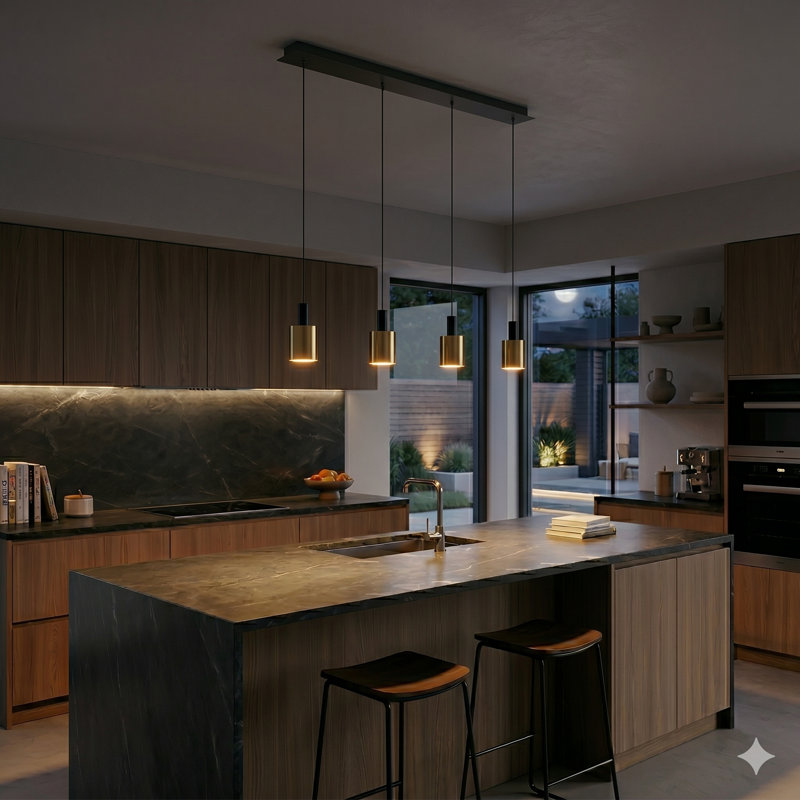 Essoura 4 - Light Kitchen Island Pendant, Black/Brass