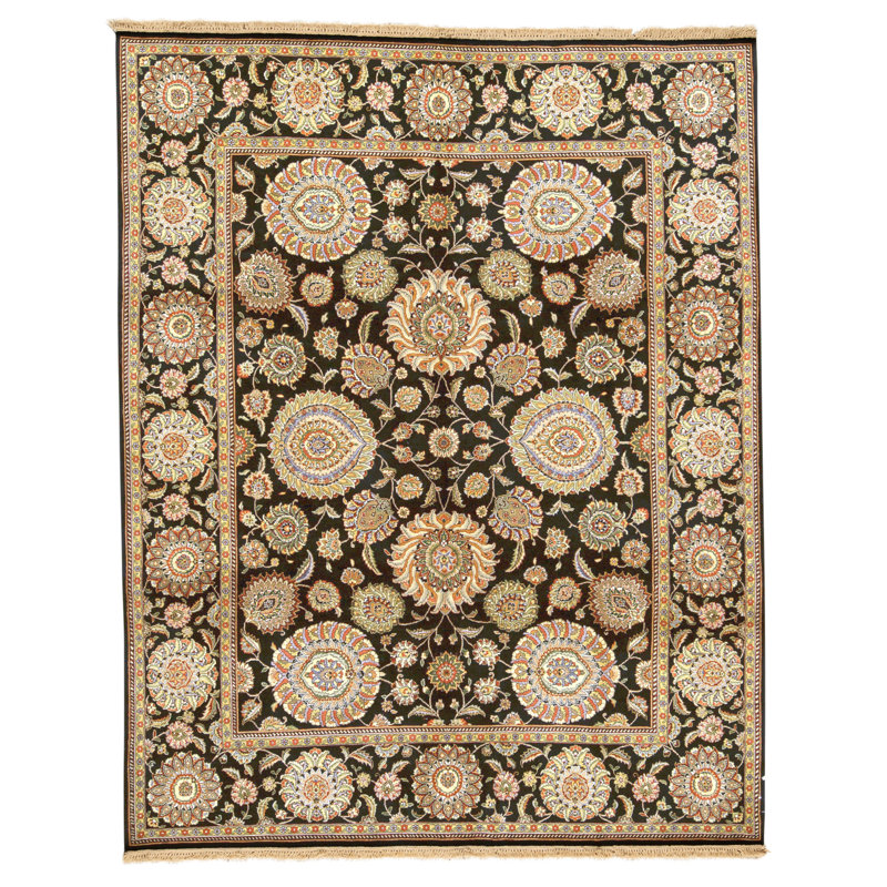 Tapis noir noué à la main de haute qualité