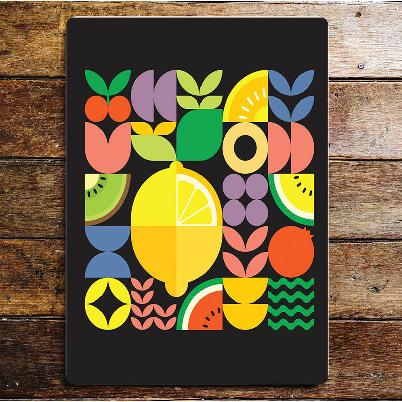 Geometric Lemon Fresh Fruit - No Frame Print on Metal